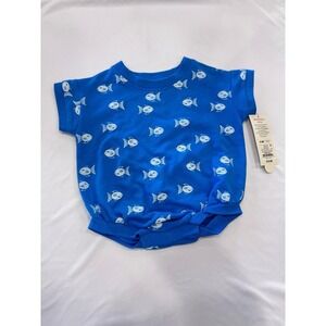 NWT Cat & Jack 0-3‎ month onesie blue with fish bubble romper